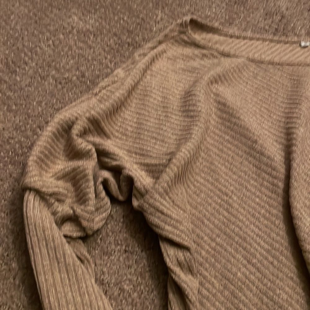 Beige Off Shoulder Ribbed Texture Raglan Long Sleeve Top - Picture 3 of 5